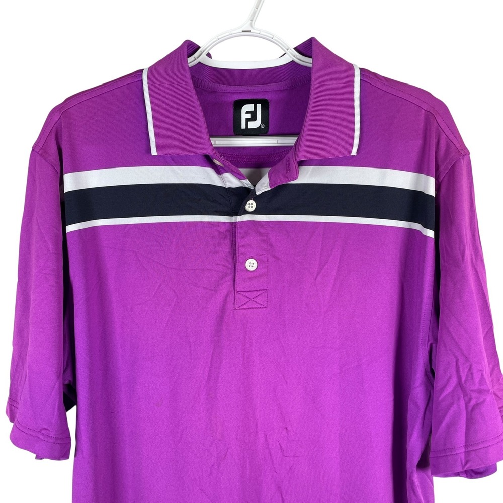 FootJoy Mens Performance Golf Polo‎ Shirt Medium Purple Striped Stretch Wicking